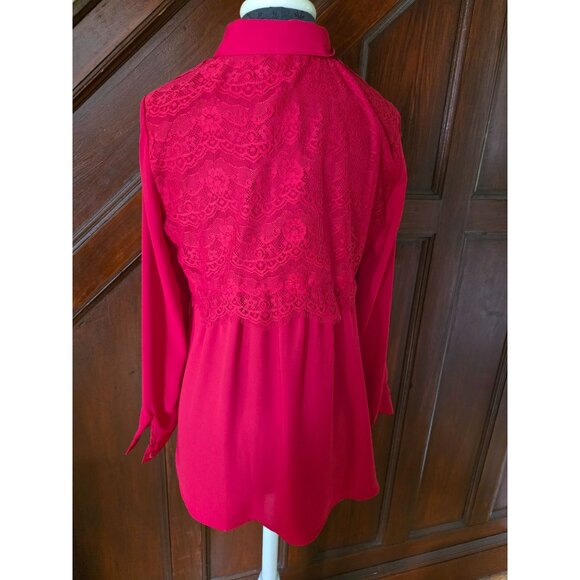 Valerie Stevens Womens Red Lace Button-Down Blouse S - Picture 3 of 7